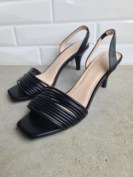 H by Halston Shoes - H Halston Hong Kong Black Vegan Leather Sling Back Strappy Heel Sandals 8.5